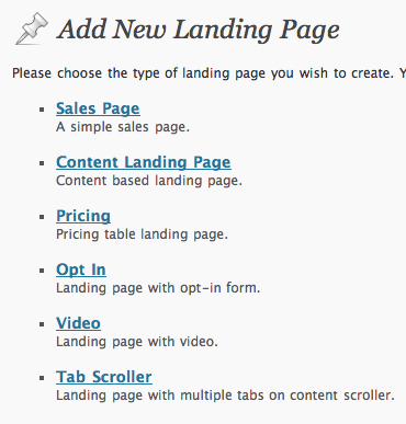 Premise Landing Page Types